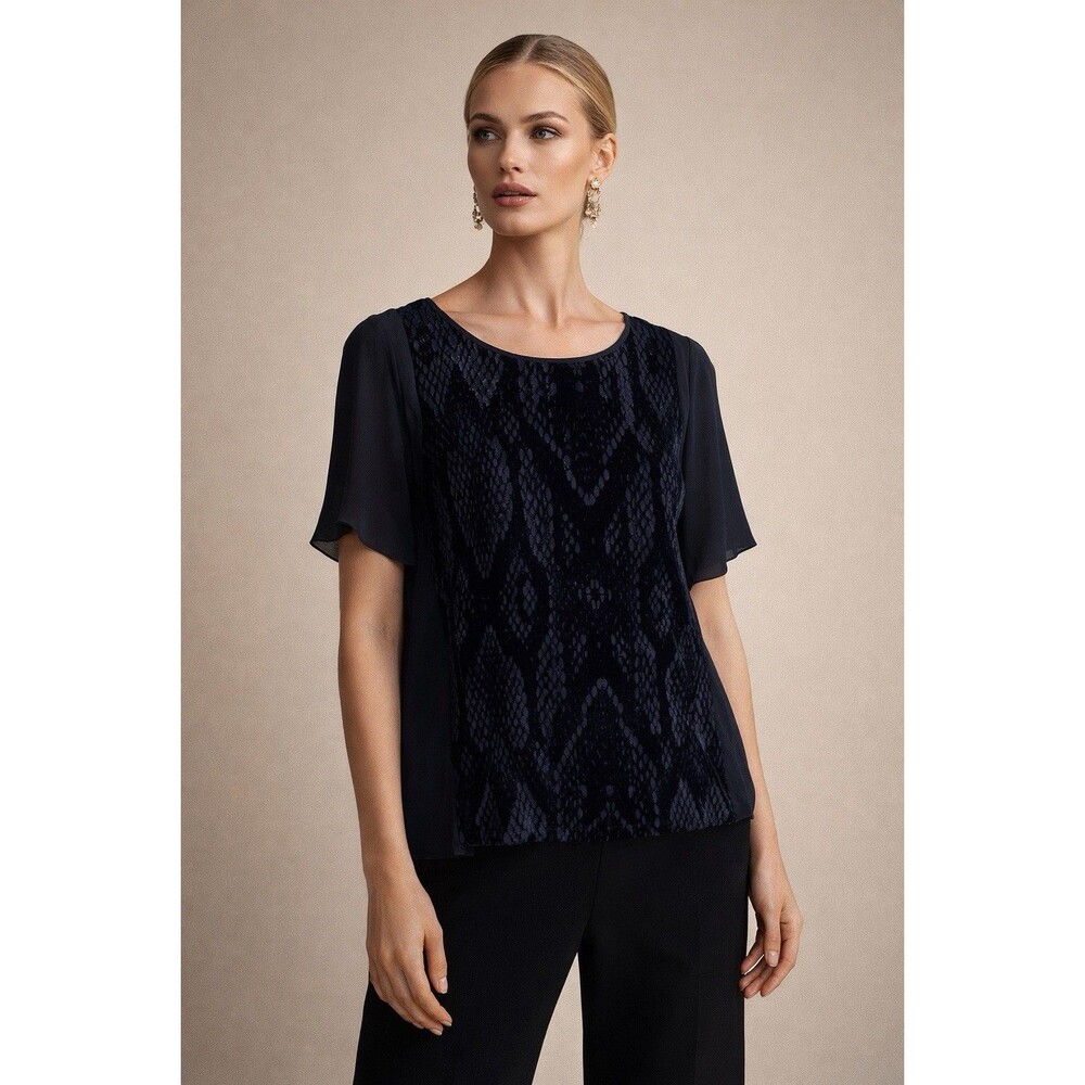 Rebecca Taylor Velvet Burnout Snake Print Silk Blend Top 10 Black NWT MSRP $225
